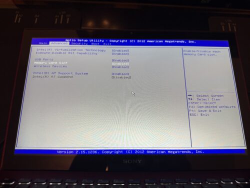 VAIO 13 PRO BIOS Advanced Memory Card Slot