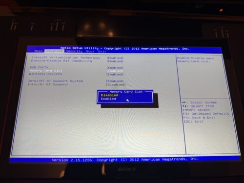 VAIO 13 PRO BIOS Advanced Memory Card Slot Disabled